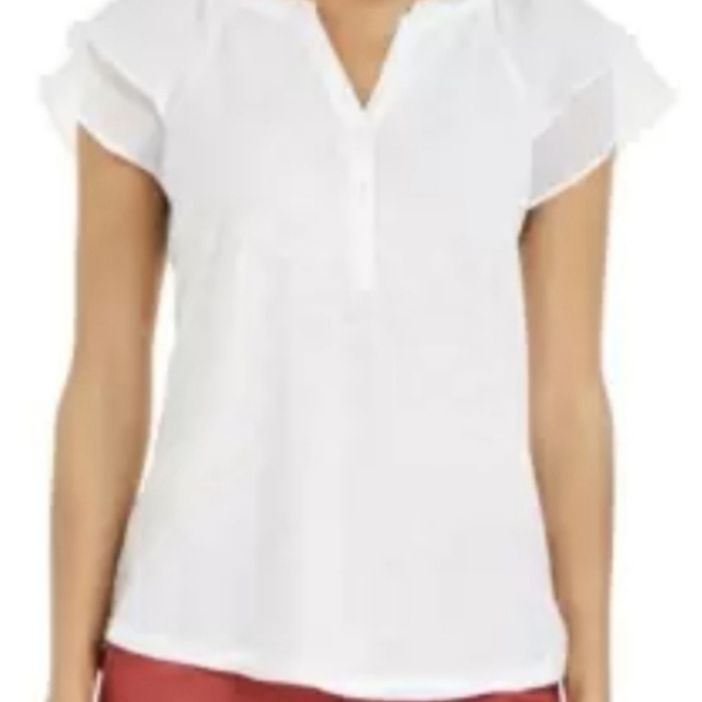 White Flutter Sleeve Blouse